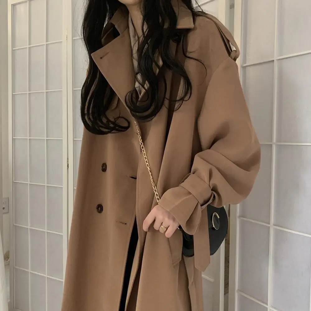 Женский классический двубортный элегантный повседневный весенний черный тренчкот женская одежда