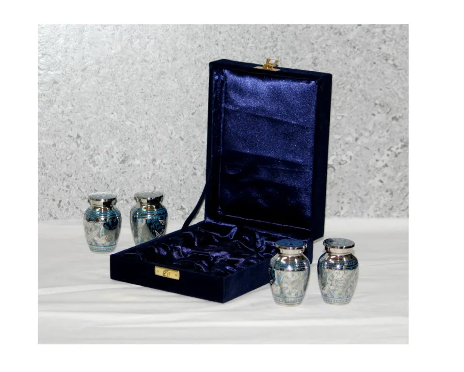 Small Keepsake size urn set of 4 pcs Classic Dark Blue Keepsake Urn for Human Ashes 4 Pcs Set in Wholesale price