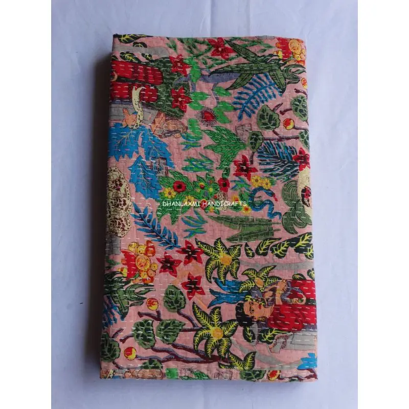 Индийская розовая Фрида Кало красивое домашнее декоративное покрывало ручной работы оптом хлопковое Kantha с принтом