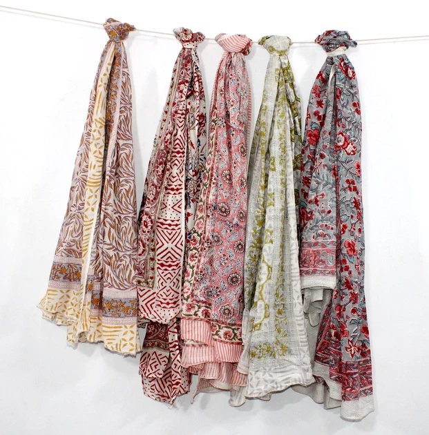 Indian Handmade Colorful Hand Block Print Cotton Scarf Wrap Sarong For Women Gift For Her