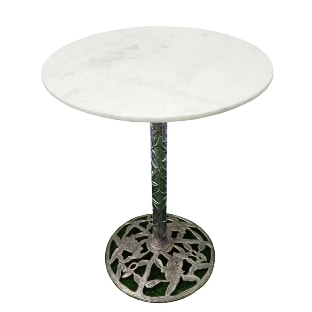 Antique Nickel Plated Aluminium And Marble White And Grey Color Elegant Room Decorative Round Shape Table