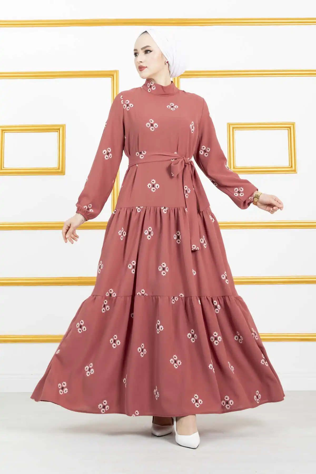 Waist Belted Veiling Dress Islamic Clothing Turkish Dresses Modest Fashion Abaya Tunic Hijab Modest Dress