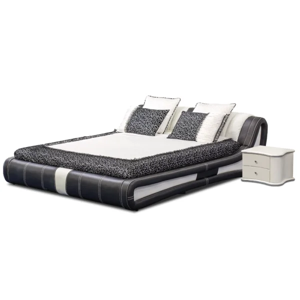 Genuine leather kingsize high back contemporary soft bed with strong metal bed frame CARMEN AVA - Black/White, Brown/White