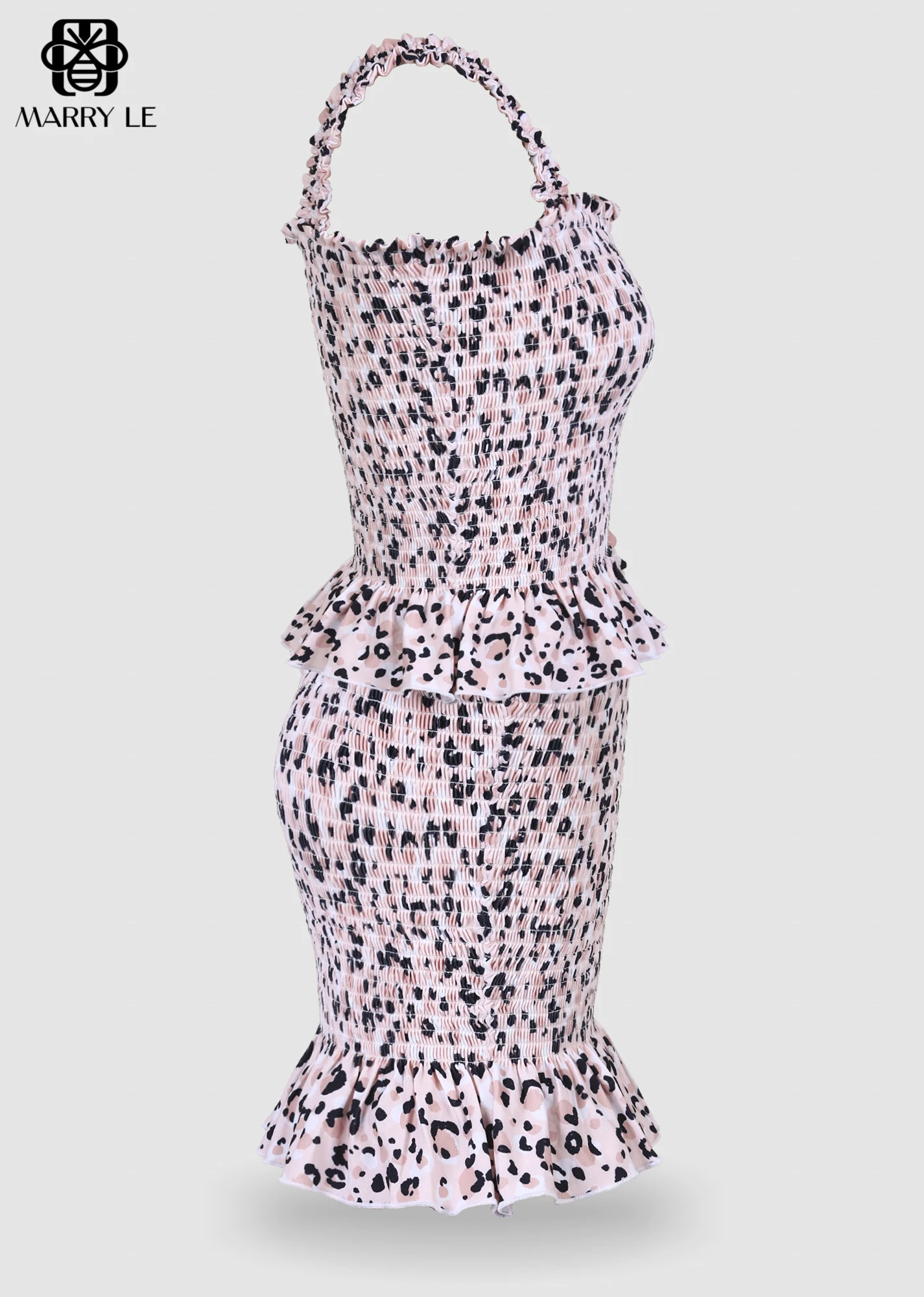 PINK CHETAH PEPLUM SHIRRING SET Fashion Design wholesale women clothing Top Casual OEM ODM Customized clothing - MD05