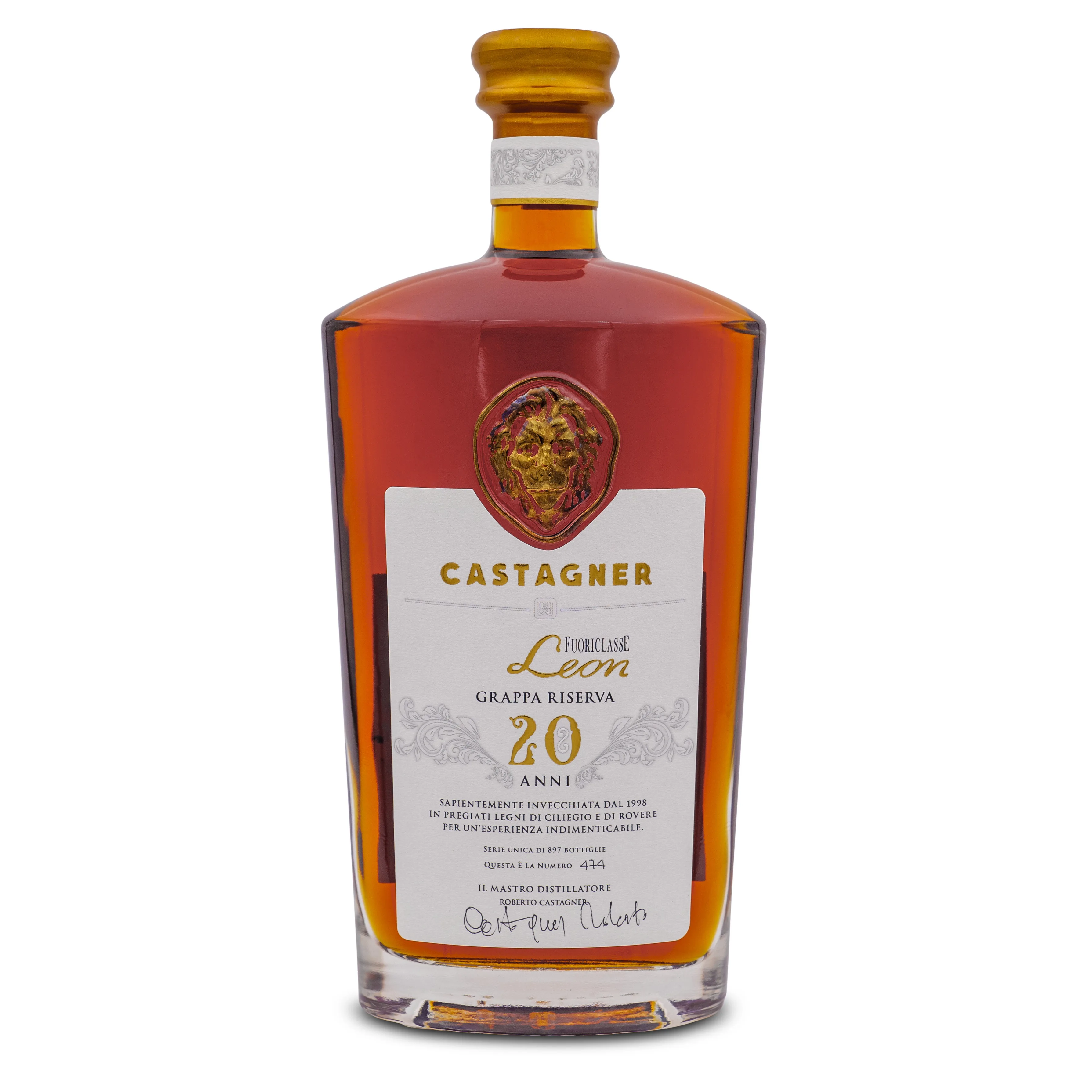 PREMIUM MADE IN ITALY HIGH QUALITY MARC GRAPPA FUORICLASSE LEON 20 ANNI RISERVA 700 ML GLASS BOTTLE