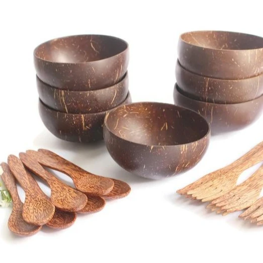 Natural Wholesale Wooden Coconut Spoon and Fork Set Dinnerware Sets Handmade Best Selling in Vietnam