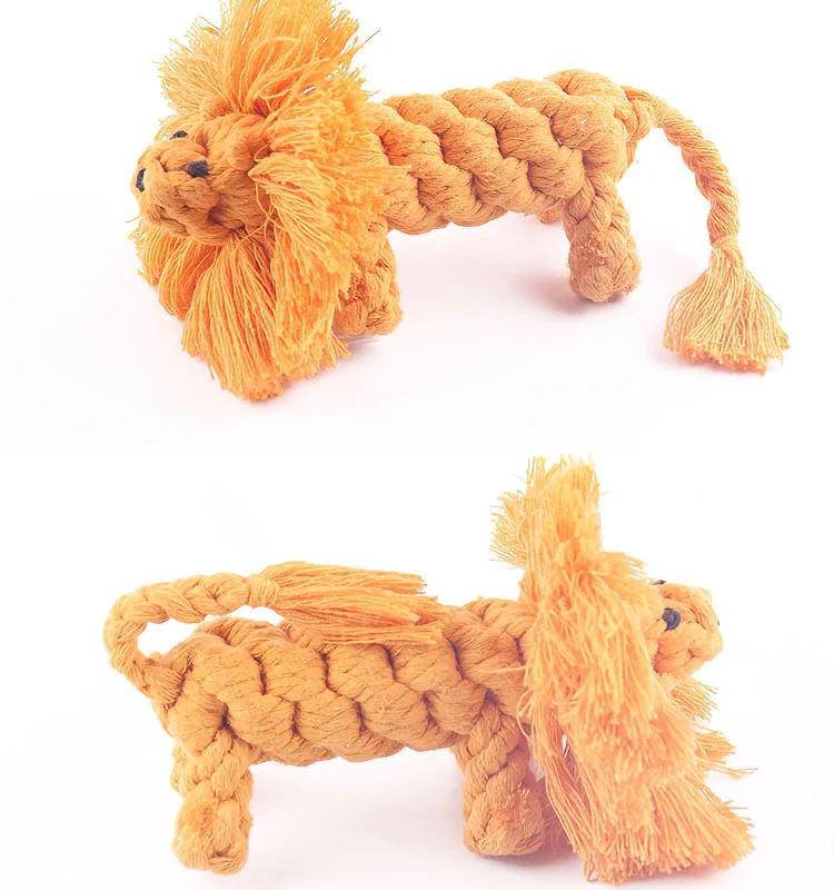 New Arrival Lion Personalised Custom Logo Tug Knit Hairy Crochet Cotton Rope Dog Toy