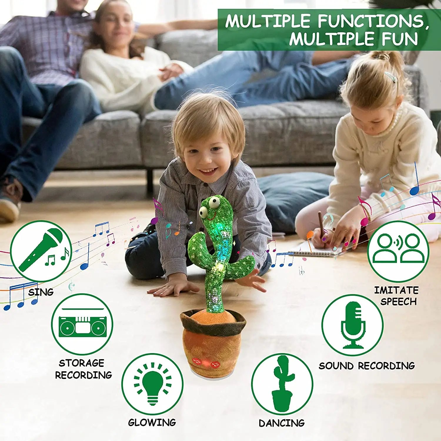 Cute Stuffed Flowerpot Twisting Cactus Toy Doll Children Kids Gift Talking Singing Music Dancing