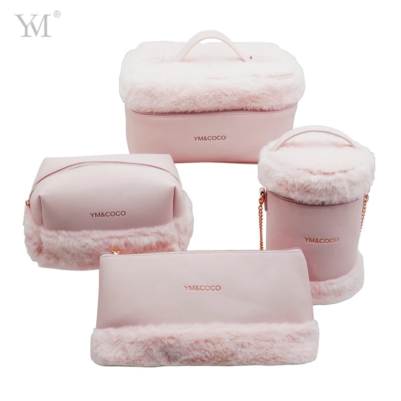 Designer handbag set hot sale custom logo  travel Large-capacity pink portable cosmetic bag
