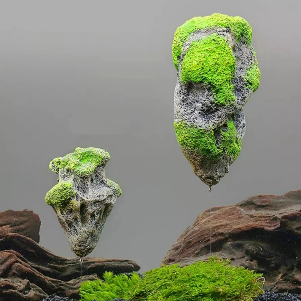 Aquarium Decoration Accessories Floating Rock Suspended Artificial Moss Stone Fish Tank Landscaping Aquascape Decor Ornaments