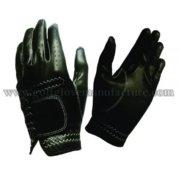 Full Cabretta Leather Conductive Golf Glove in Black Color for touchscreen