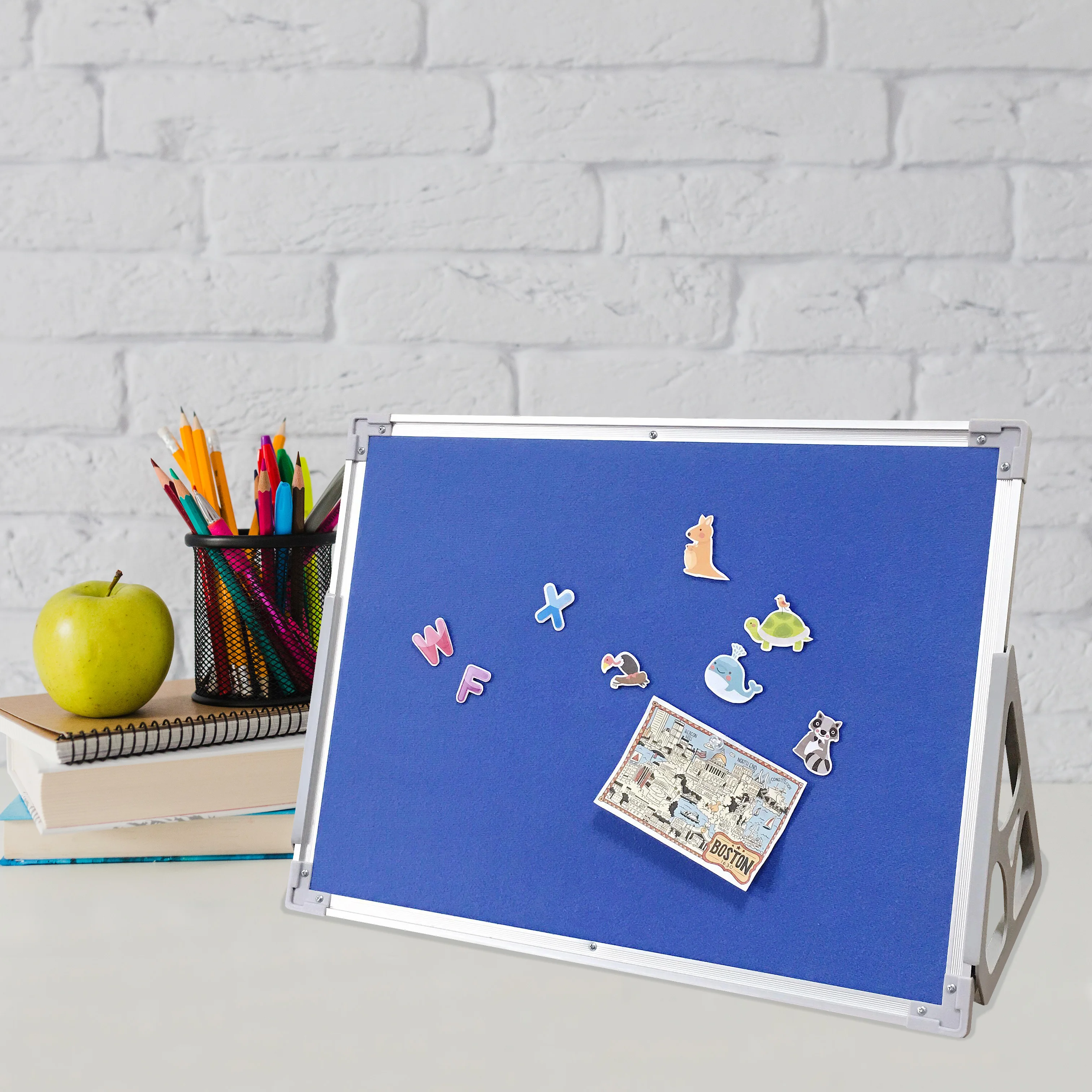 Multifunctional  classroom double sided reversible magnetic whiteboard easel flannel board with stand