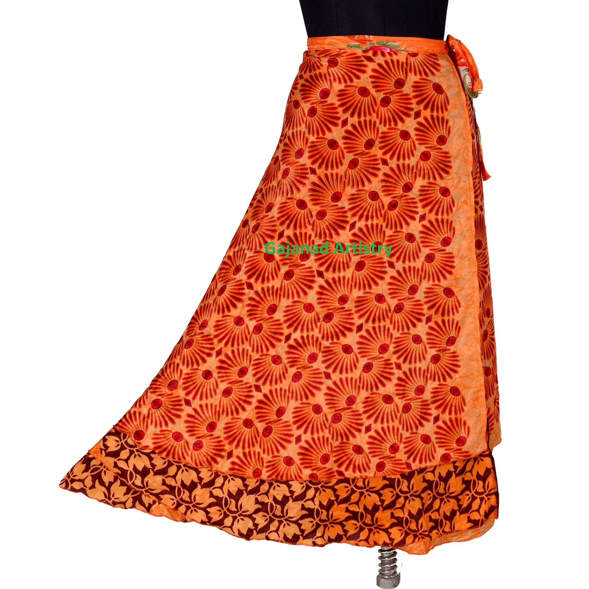 Vintage Silk Skirt Bohemian Wrap Summer Long Maxi Skirt Hippie Beach Women Gypsy Sari Floral Girls Skirts