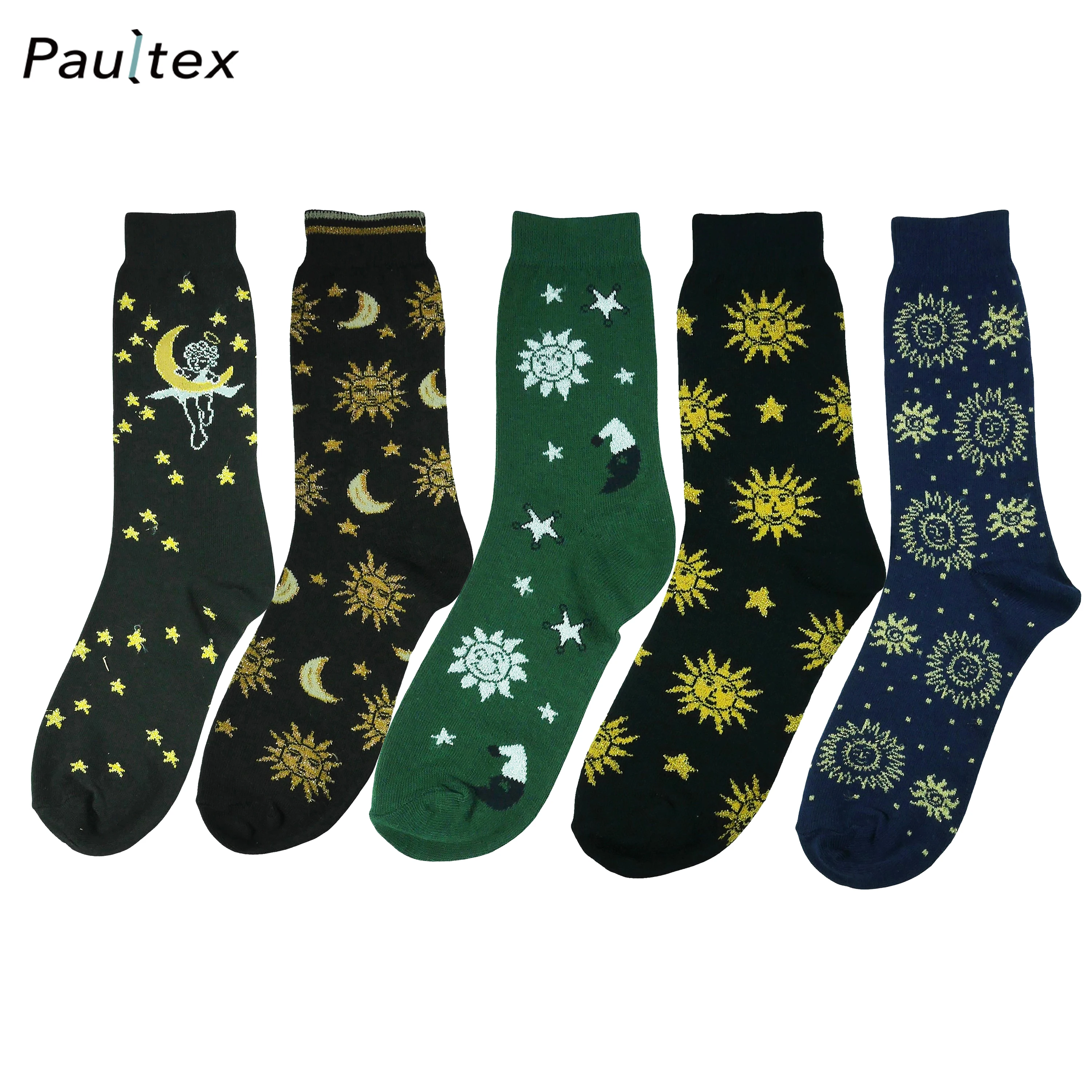 
Fashion Womens Glitter Knitting Star Sun Moon Pattern Socks 