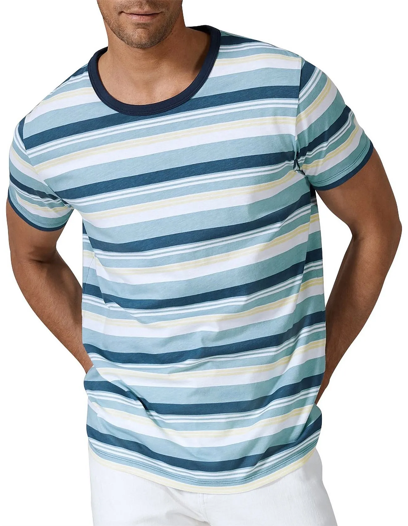 Custom Knitted Casual 100% Cotton Striped Designer Oversize Unisex Womens Mens crew neck Striped t-shirt