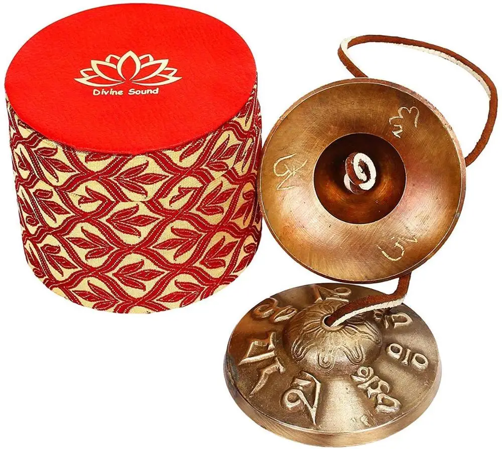  Tingsha Cymbals Om Mani Padme Mantra engraved With Box - 3 inches
