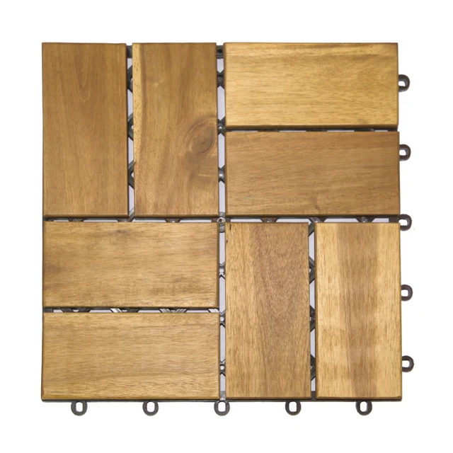 Interlocking Wood decking Tiles with Plastic Base Acacia wood from Vietnamese plantations easy to assemble