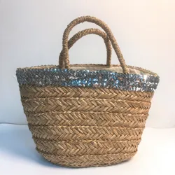 Fashion Seagrass Bag Straw Bag with Sequin Decoration Eco-friendly  2022 Summer Beach Bag Ladies Handbag Made in Vietnam OEM ODM