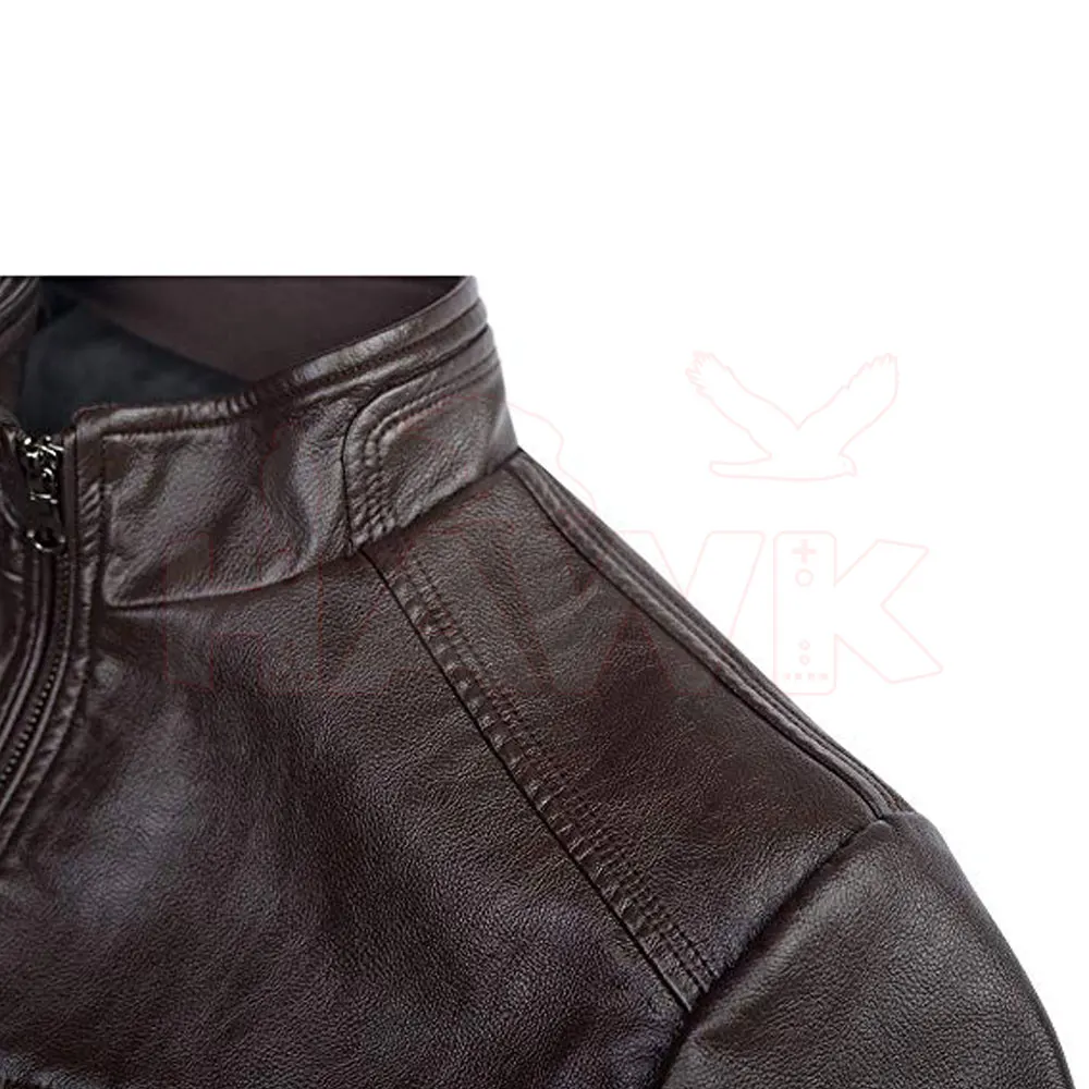 Wholesale Prices Genuine Lambskin Leather Brown Color Stand Collar Fully Customized Jacket For Men