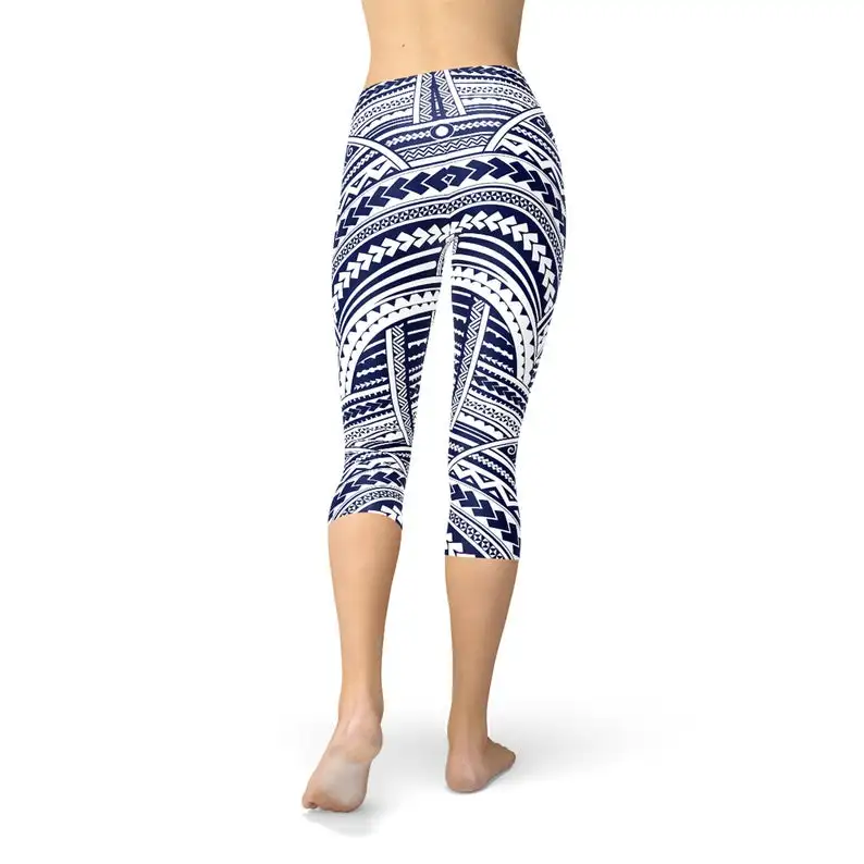 HOT SELLING Maori Tattoo Capri Leggings - White Capris with Tribal Polynesian Tattoo Print Perfect For Running Tights