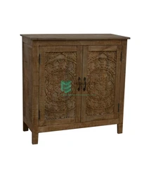High Quality Two Door Floral Carved Sideboard Natural Rustic finish