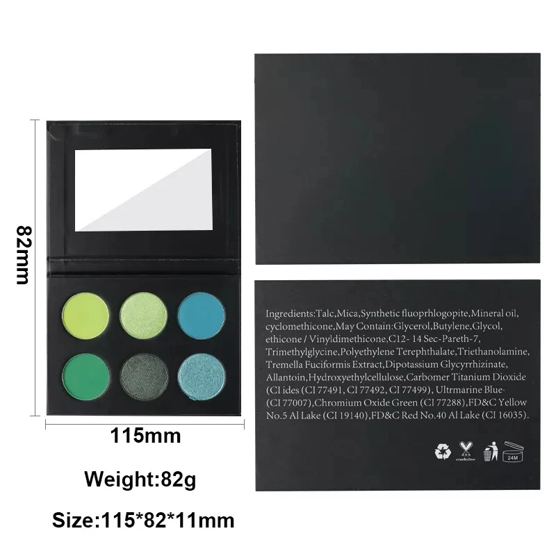 Low Moq 6 Pan Eyeshadow Palette Oem matte shimmer glitter high pigment Makeup Palette