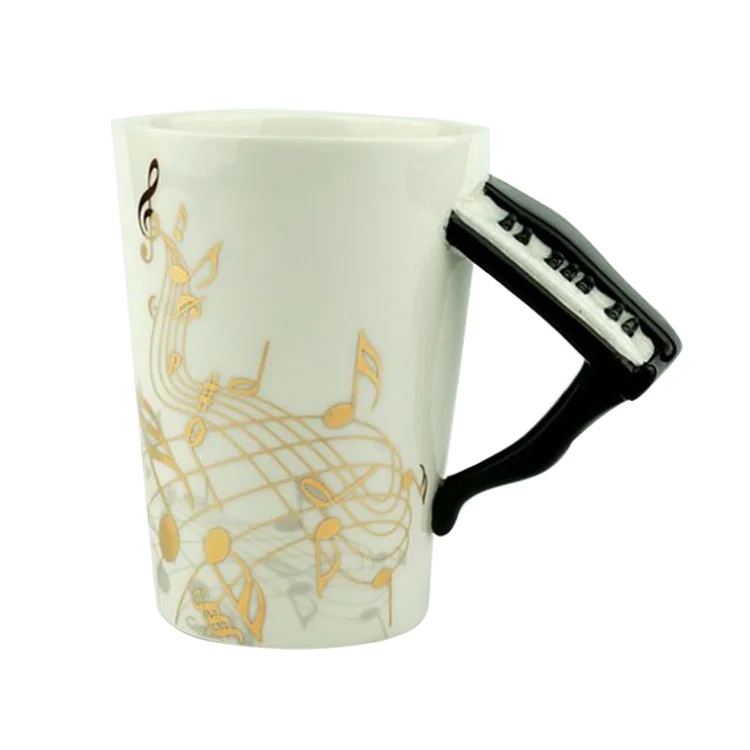 Music Mug with Piano Shaped Handle Ceramic Cup