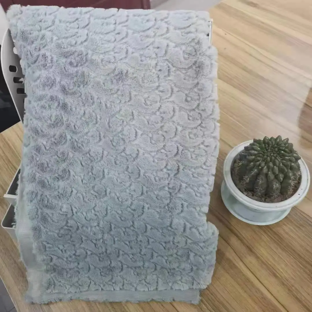 
2021 hot sale imitation rabbit fur embossed knitted custom fish scale patterned hometextile fabric 