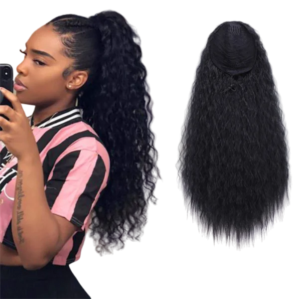 Wholesale Afro kinky curly drawstring Ponytail hair extension for black women,raw virgin natural color remy human Hair