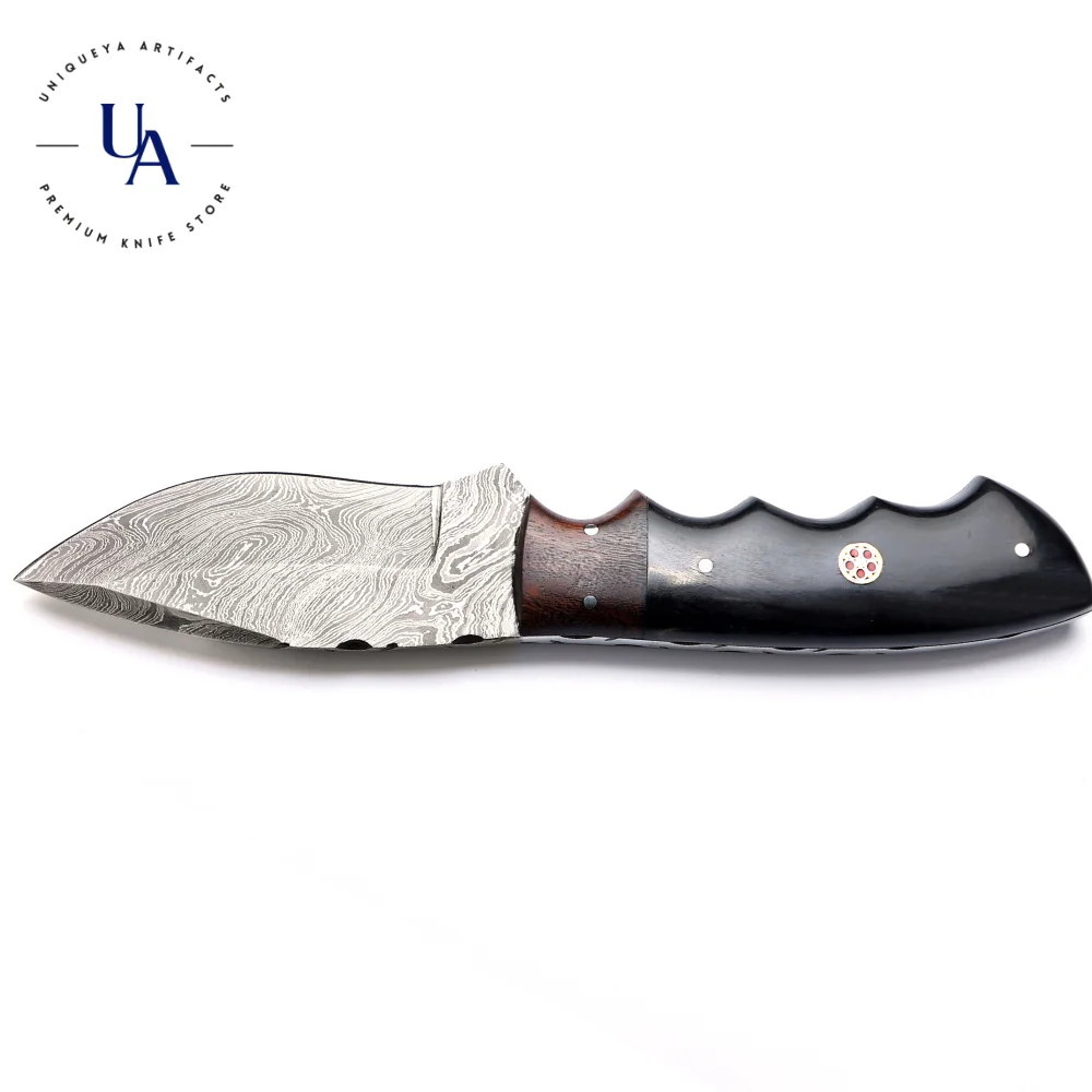 Top Quality Damascus Steel Hunting Skinner Knife Full Tang With Micarta Handle And Leather Pouch