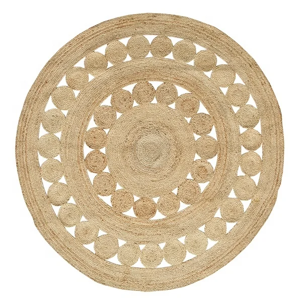 Natural Jute Braided Machine Stitched Round decorative Area rug round rug carpet mat for Living room home and hotel