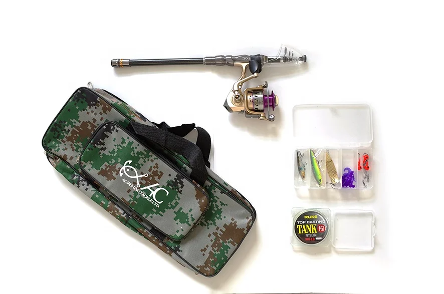 
carbon fiber fishing rod combo including reel, lures and line 