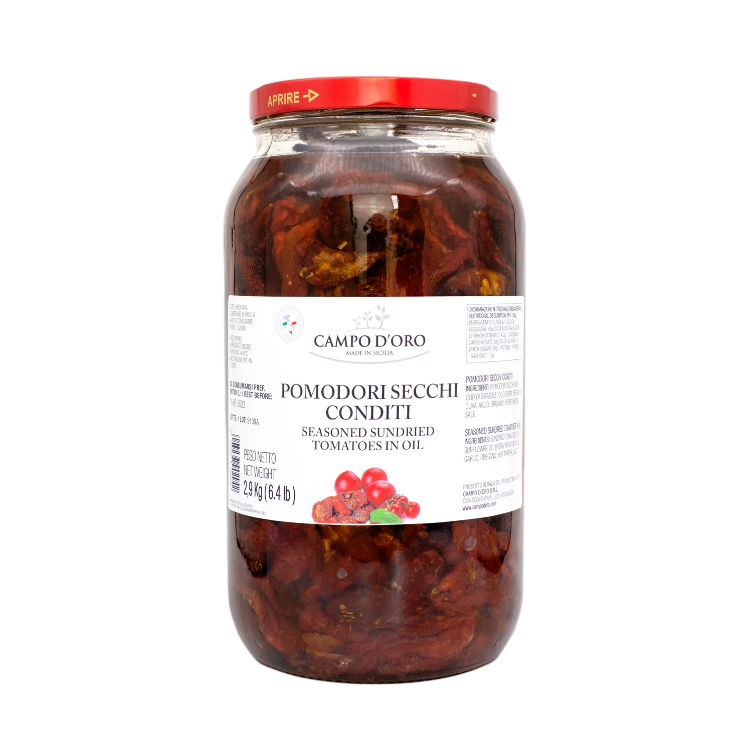 
Top Quality 2.9 Kg Seasoned Sun-Dried Tomatoes in Oil Made in Italy Authentic Natural Italian Food Sicily Farm 