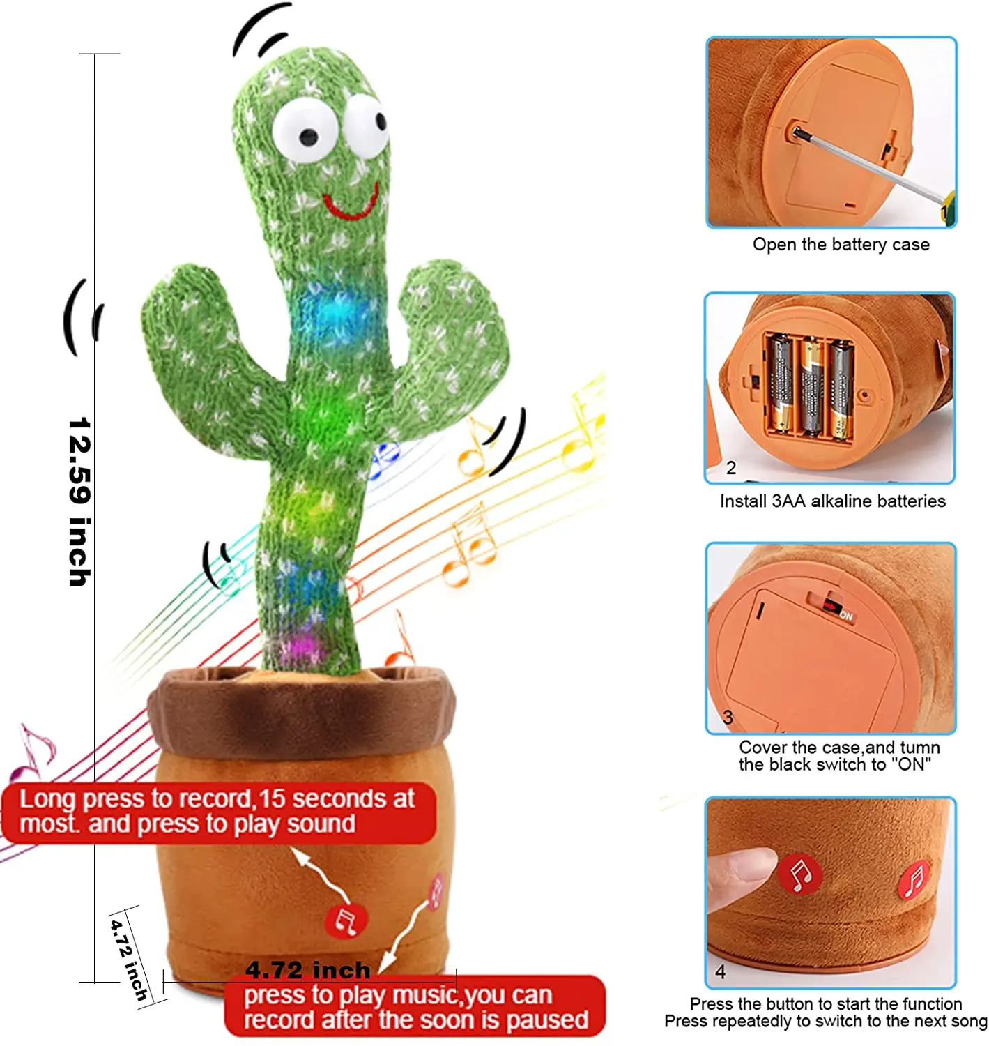 Cute Stuffed Flowerpot Twisting Cactus Toy Doll Children Kids Gift Talking Singing Music Dancing