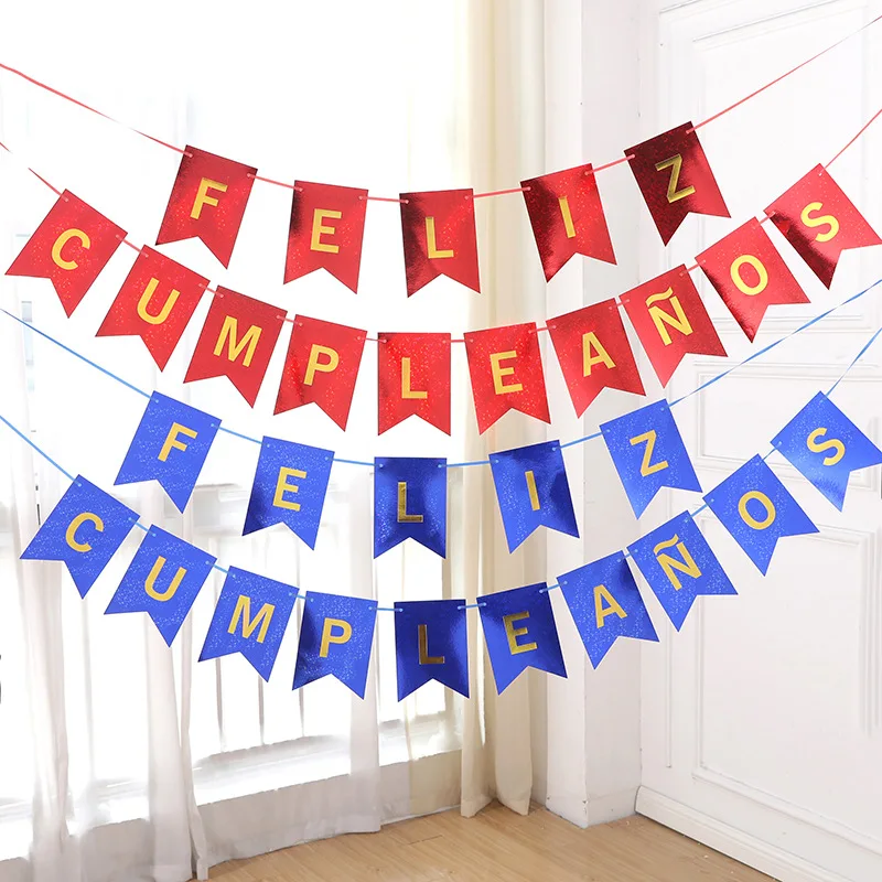 Wholesale New Spanish Party Scene Decoration Garland Happy Birthday Laser Bronzing Fish Tail Pull Flags