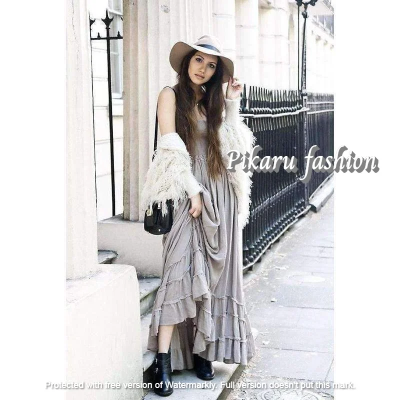 Новое поступление Модные Дизайнерские Длинные женские платья макси с рюшами летнее Цыганское Платье Бохо без рукавов дизайнерское женское платье