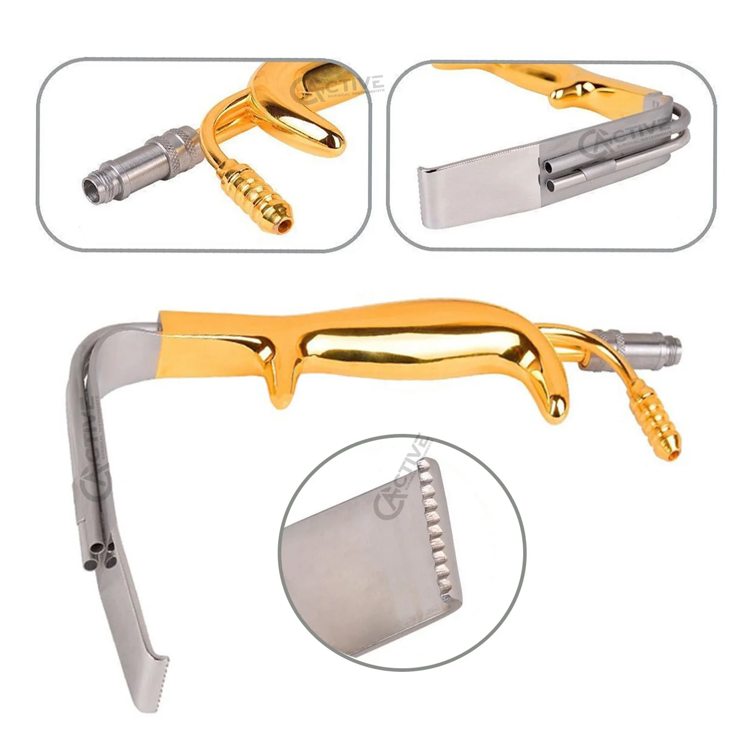 Tebbetts Breast Retractor Fiber Optic Teeth Blade - Suction Tube Gold Plated Plastic Surgery Instruments Wholesale Reusable