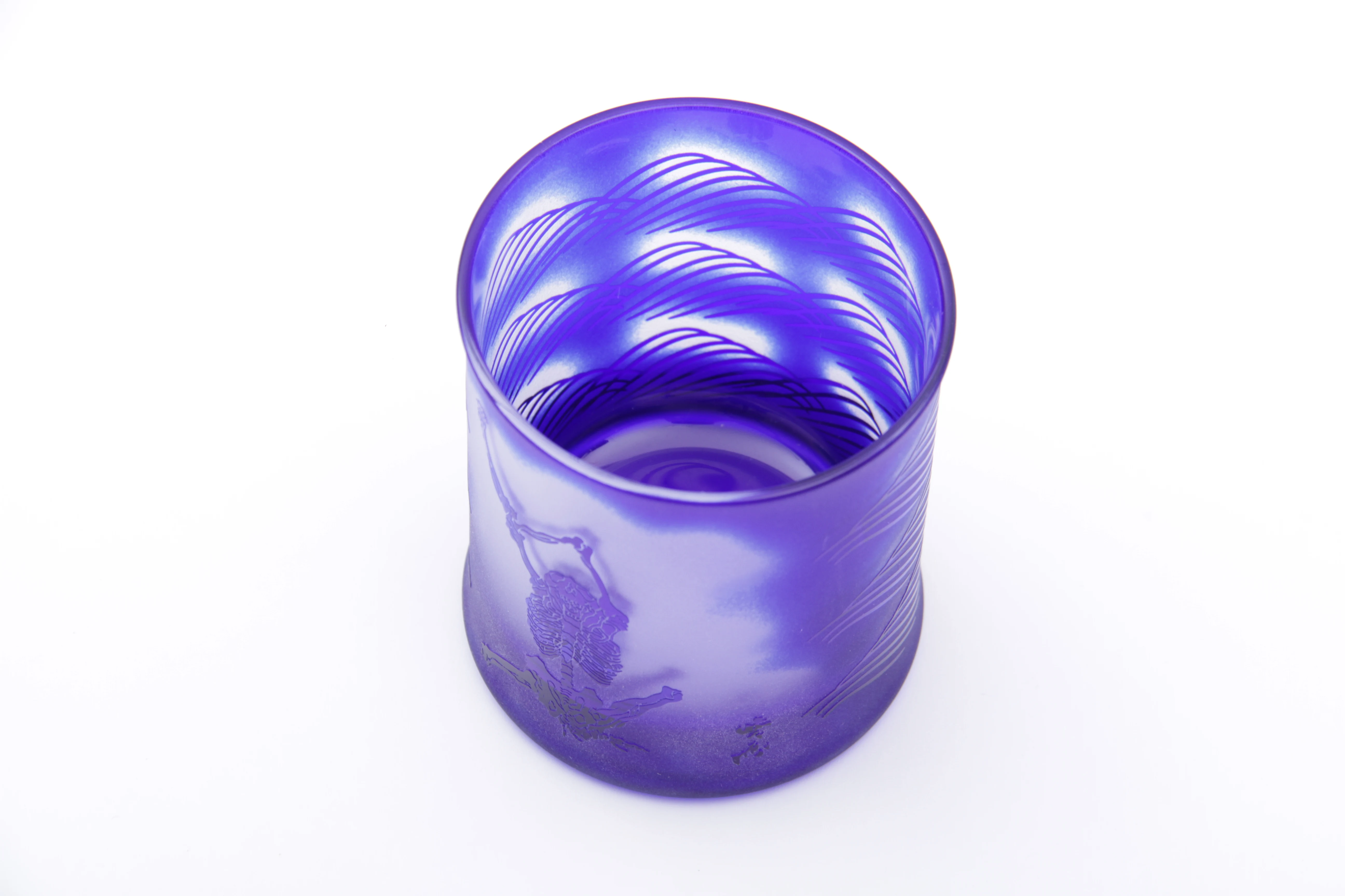 Kawanabe Kyosai Ukiyo-e Style Yawning DeepUltramarine Beer Glasses  Made in Japan