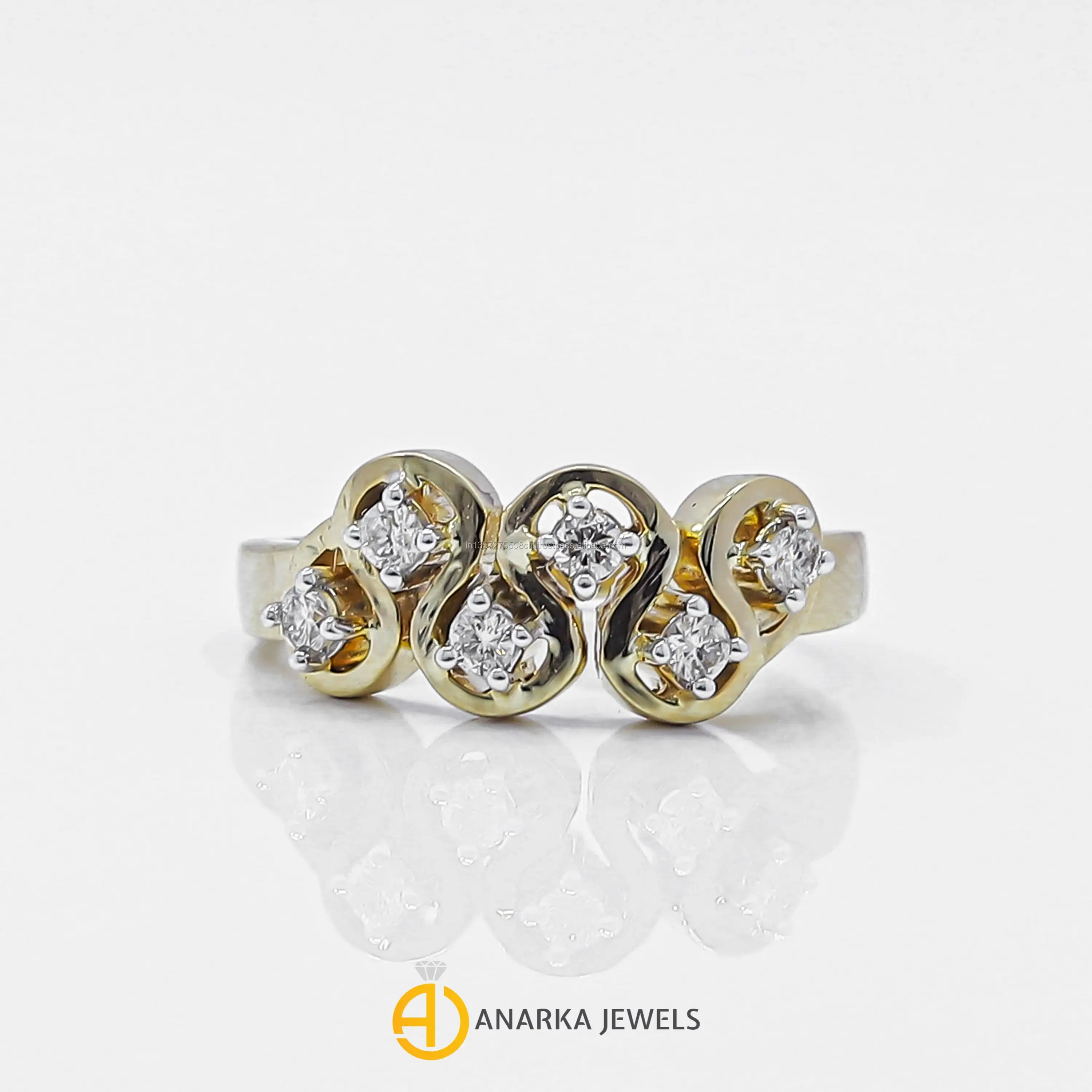 14K Yellow Gold Curve Design Engagement Multiple Diamond Ring MMR-434