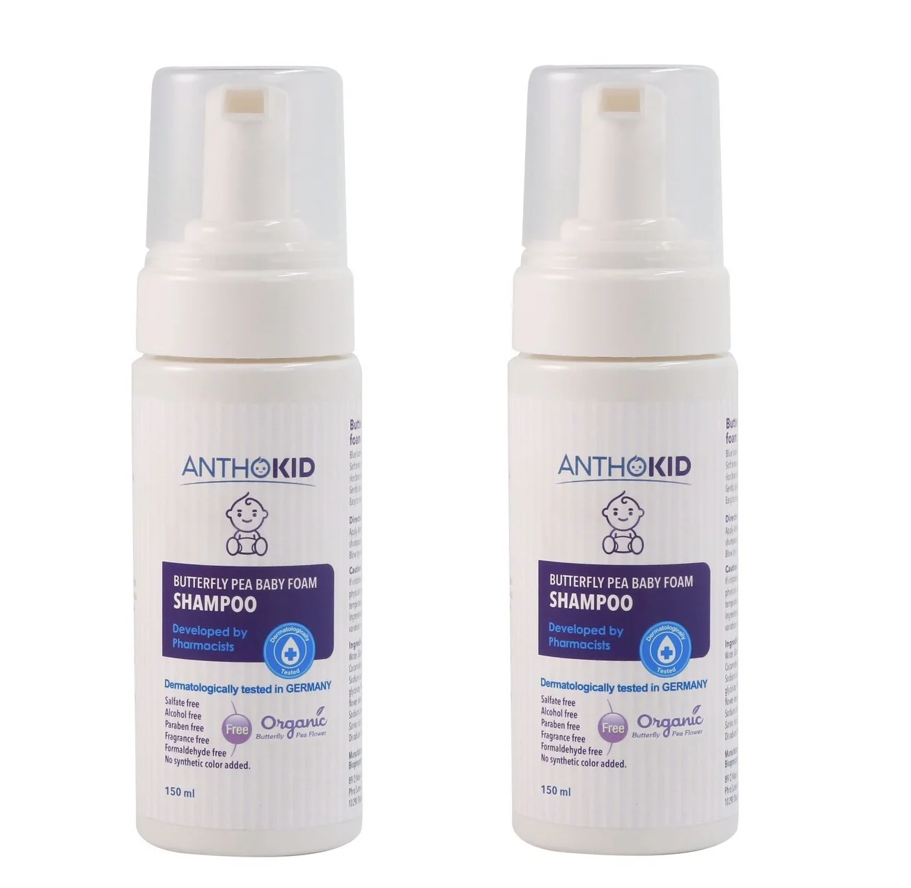 Coconut Oil Organic Herbal Anthokid - Butterfly Pea Baby Foam Shampoo 150 ml For All Hair Type From Thailand