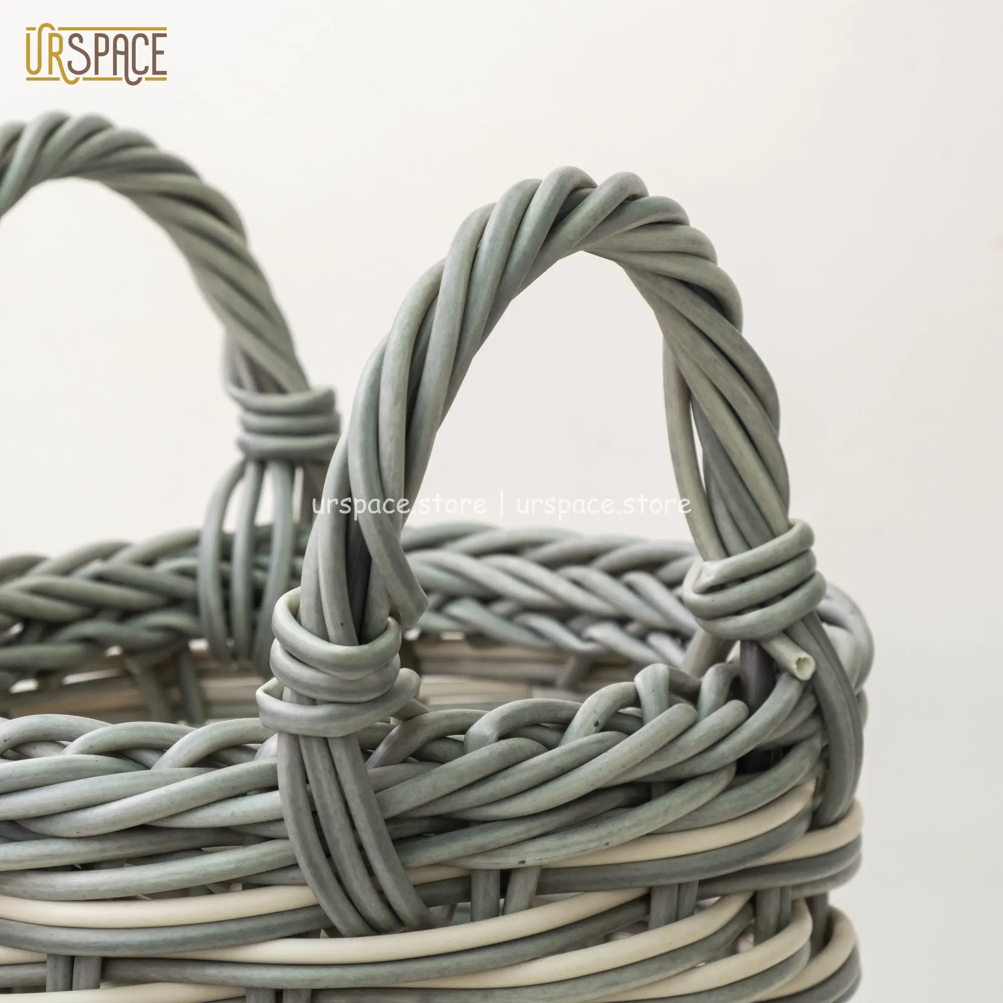 ODM/OEM service Set of 2 Resin Round Basket Storage Baskets with Handle Grey Mix White Color