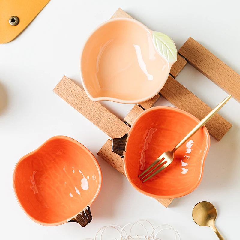 Jade-cer Amazon Hot-selling Ceramic Color Glaze Fruit Shape Sauce Dishes & Plates Small Bowls