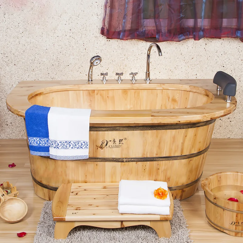 Freestanding bath tub wooden spa 1 person inflatable hot tub