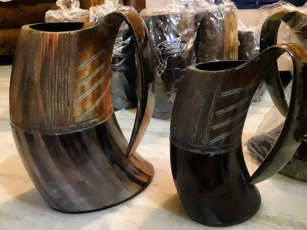 handmade natural ox horn beer mug Viking drinking wine mug at reasonable price for home hotel by LUXURY CRAFTS