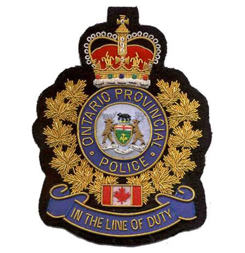 Ontario Blazer Badge Patch Tactical Hand Embroidery Fabric Brass Name Badge Uniform Decoration Custom OEM Pin Back Badges Cheap