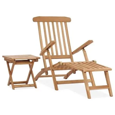Folding Teak Sun Lounger Chair with Side Table for Outdoor Beach Pool Hotel or Living Room Wood Furniture
