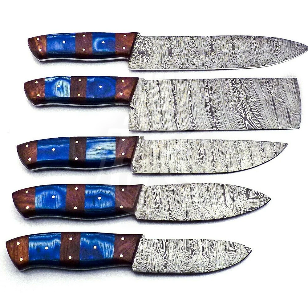 6 pieces Custom handmade Damascus chef knives set with knives sheath/cover