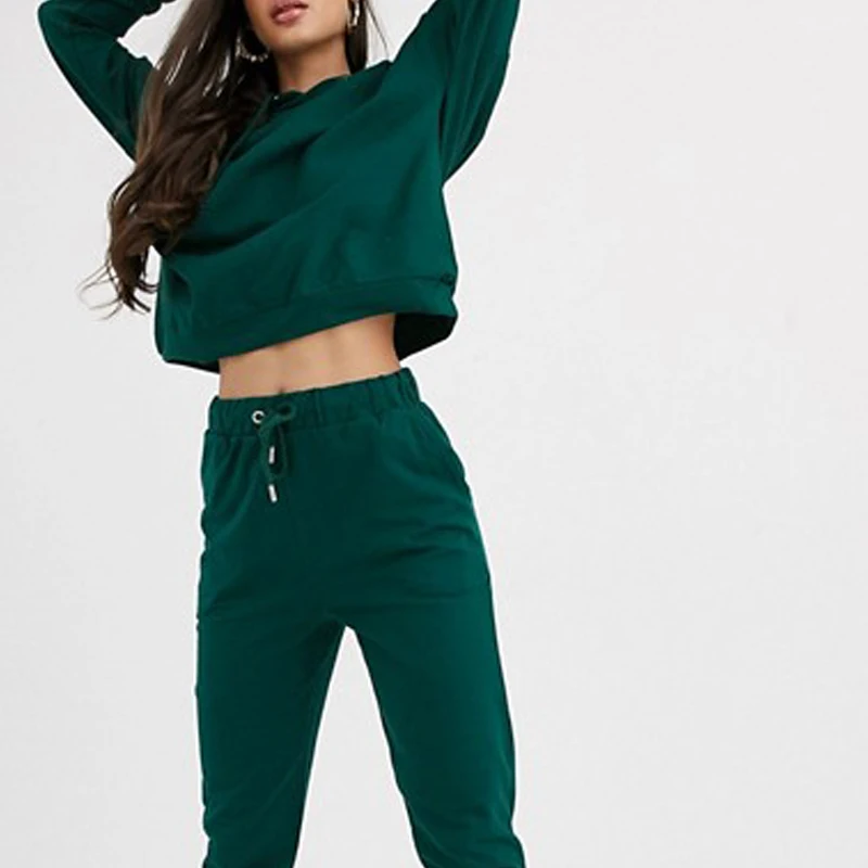 Long sleeve hooded hoodie drawstring waist jogger women tracksuits