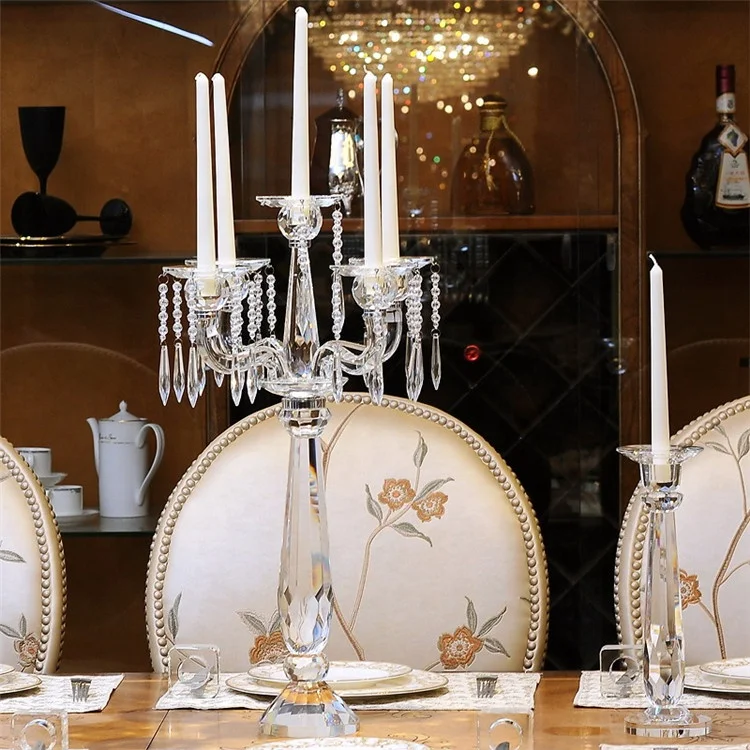 Handmade and Crystal Material tall wedding crystal candelabra candle holder centerpiece with hanging crystals