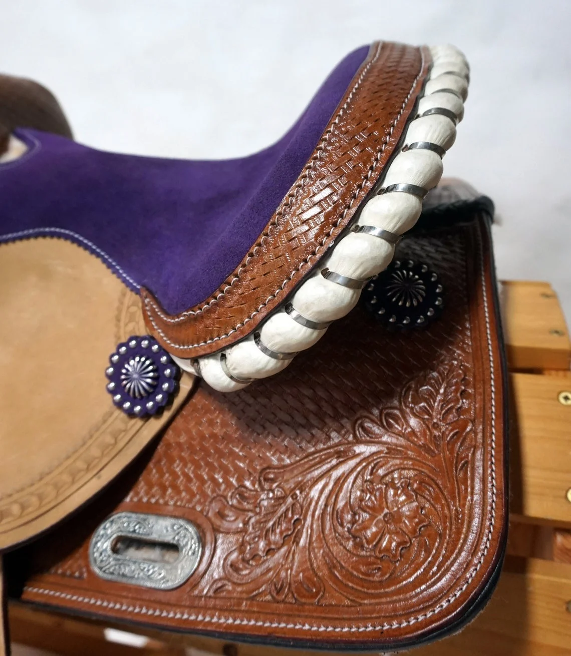 Horse Leather Saddle Western Barrell With Matching Headstall